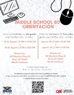 Flyer for upcoming school orientation